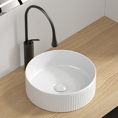 Small Bathroom Sink, 14 Inch Round Bathroom Sinks Above Counter, Porcelain Ceramic White Vessel Sink, Modern Sink, Sink Bowls for Bathroom Vanity Cabinet, Bathroom Sink, Art Wash Basin
