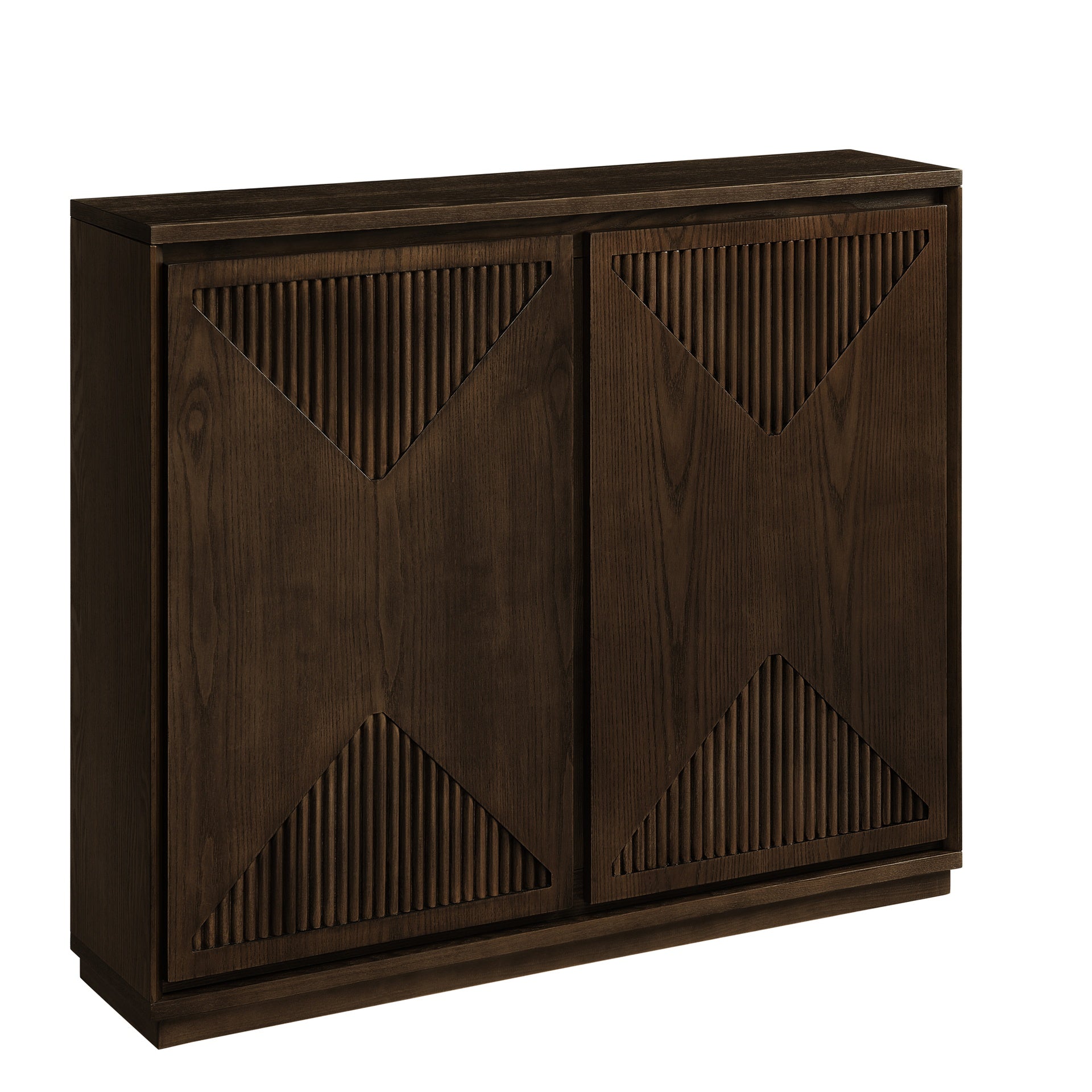 Mid Century Modern V-shape Storage Cabinet, Buffet Cabinet with Storage, Narrow Side Cabinet for Living Room Entryway Hallway Kitchen, Coffee Bar, Brown