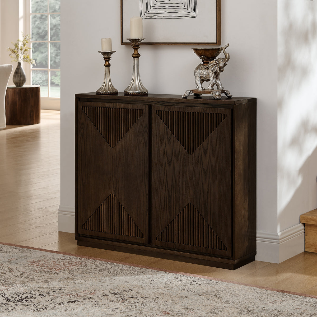 Mid Century Modern V-shape Storage Cabinet, Buffet Cabinet with Storage, Narrow Side Cabinet for Living Room Entryway Hallway Kitchen, Coffee Bar, Brown