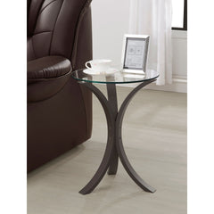 Helena Cappuccino Round Glass Top Accent Side Table
