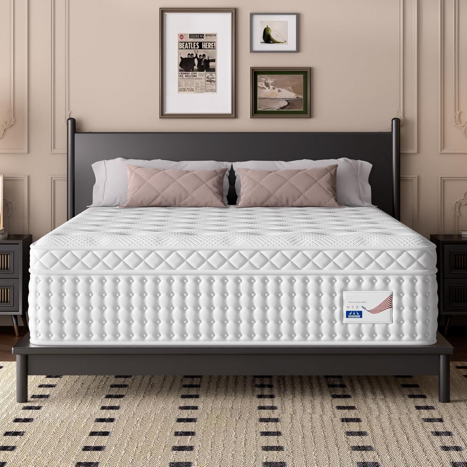 12 Inch King Hybrid Mattress – Memory Foam & Pocket Spring Bed – Medium Firm Comfort, Spine Support, Quiet & Breathable