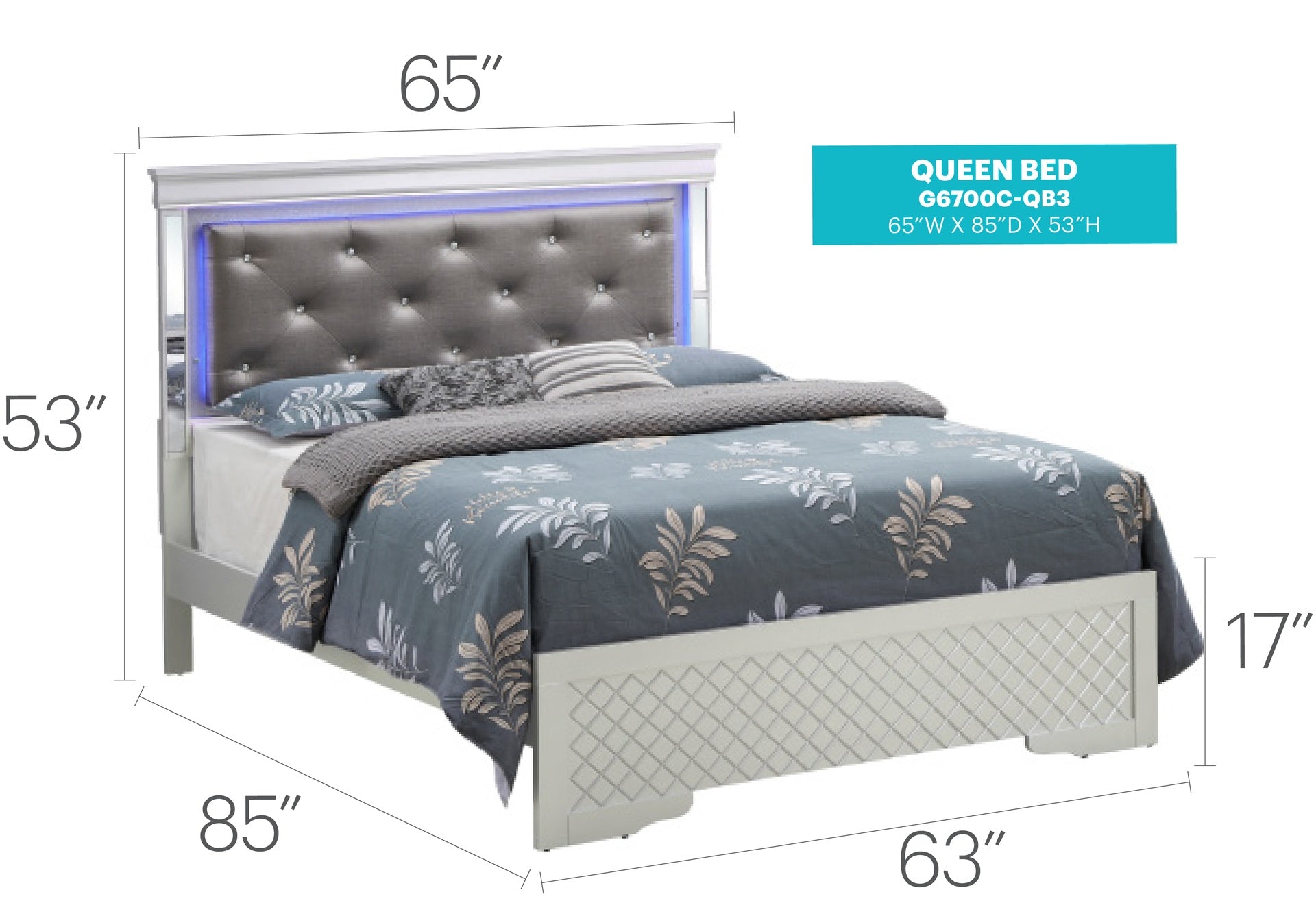 Verona G6700C-QB3 Queen Bed , Silver Champagne