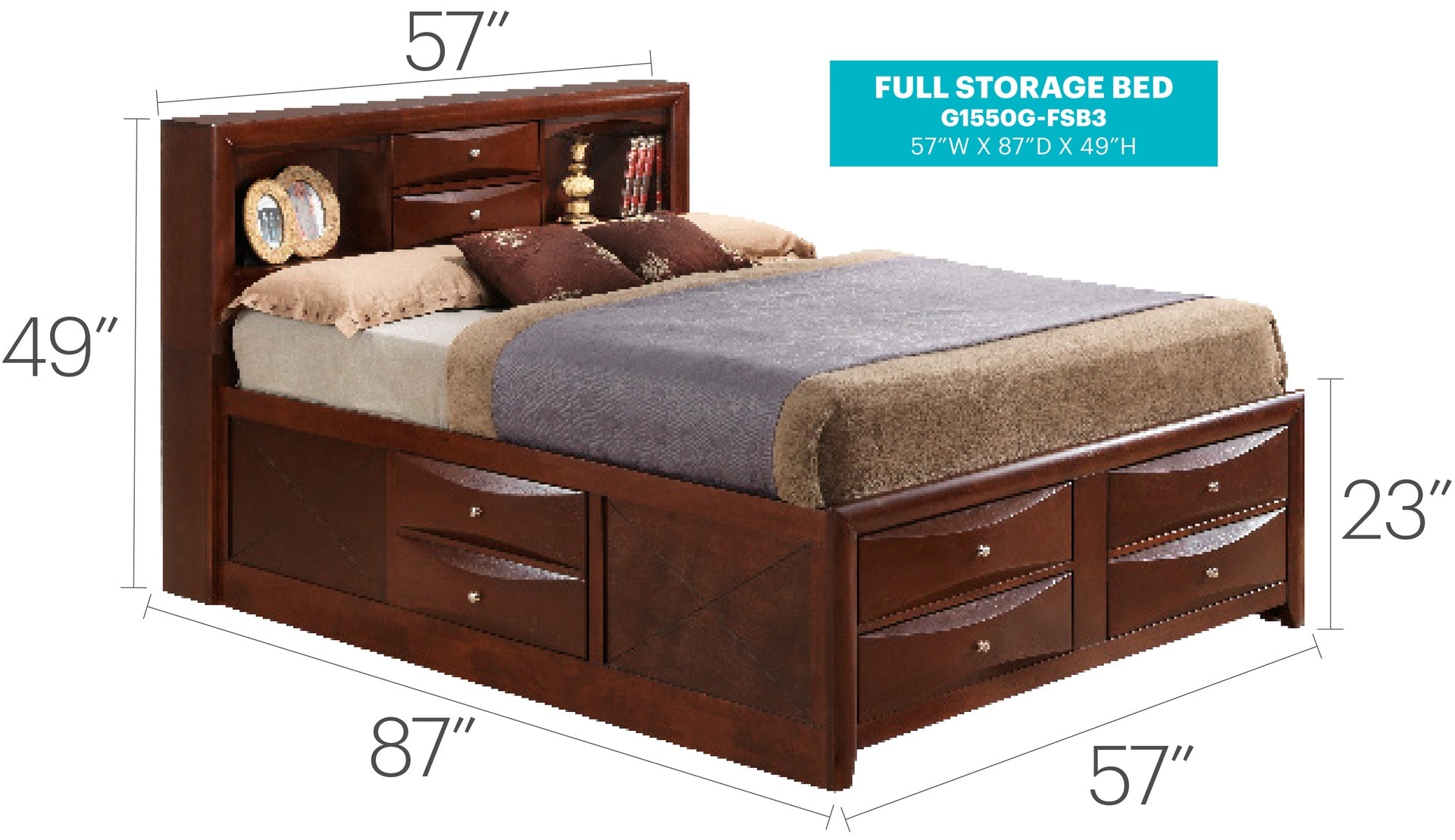Charming Full Storage Bed In Cherry Finish