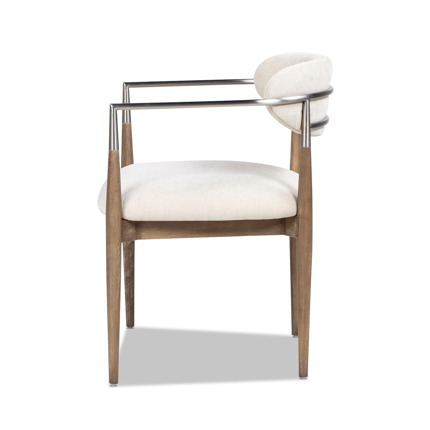 Artemis Mixed Material Upholstered Dining Arm Chair, Warm White Chenille