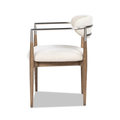 Artemis Mixed Material Upholstered Dining Arm Chair, Warm White Chenille