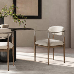 Artemis Mixed Material Upholstered Dining Arm Chair, Warm White Chenille