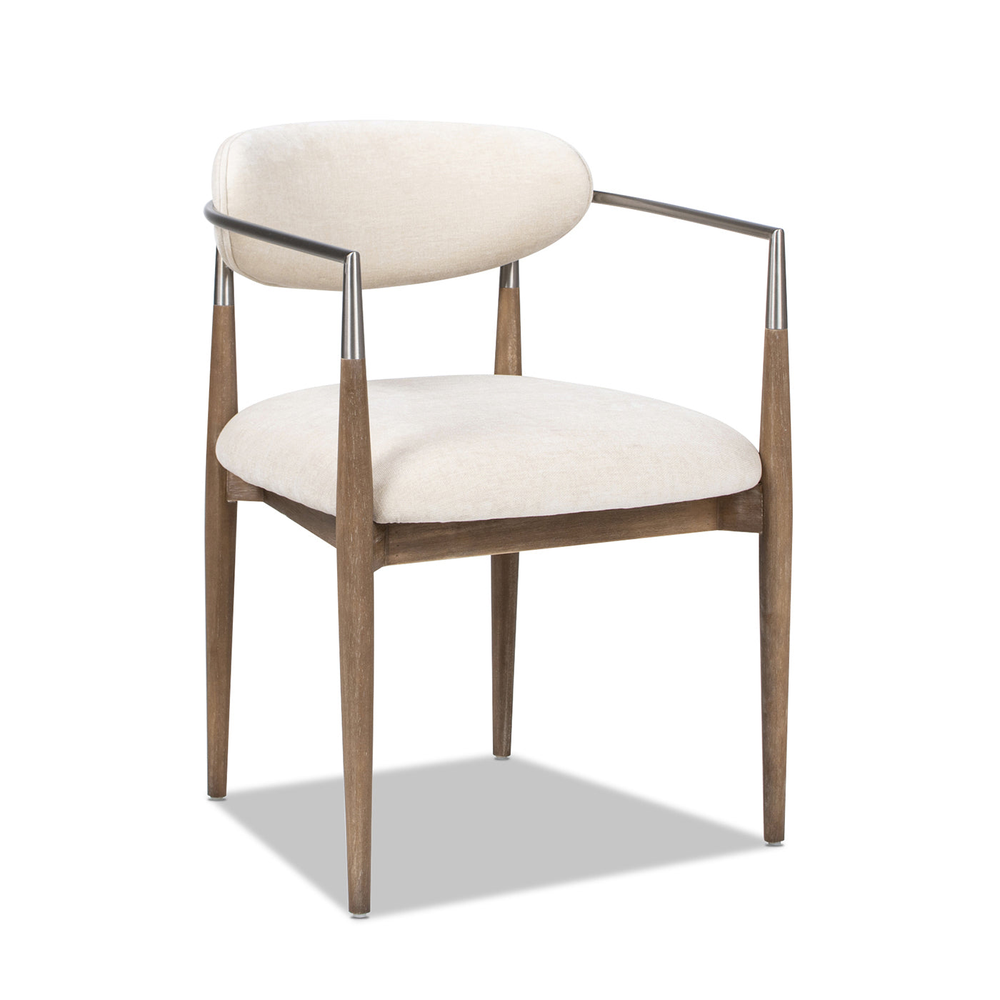 Artemis Mixed Material Upholstered Dining Arm Chair, Warm White Chenille
