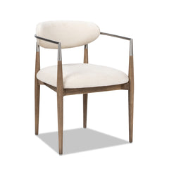 Artemis Mixed Material Upholstered Dining Arm Chair, Warm White Chenille