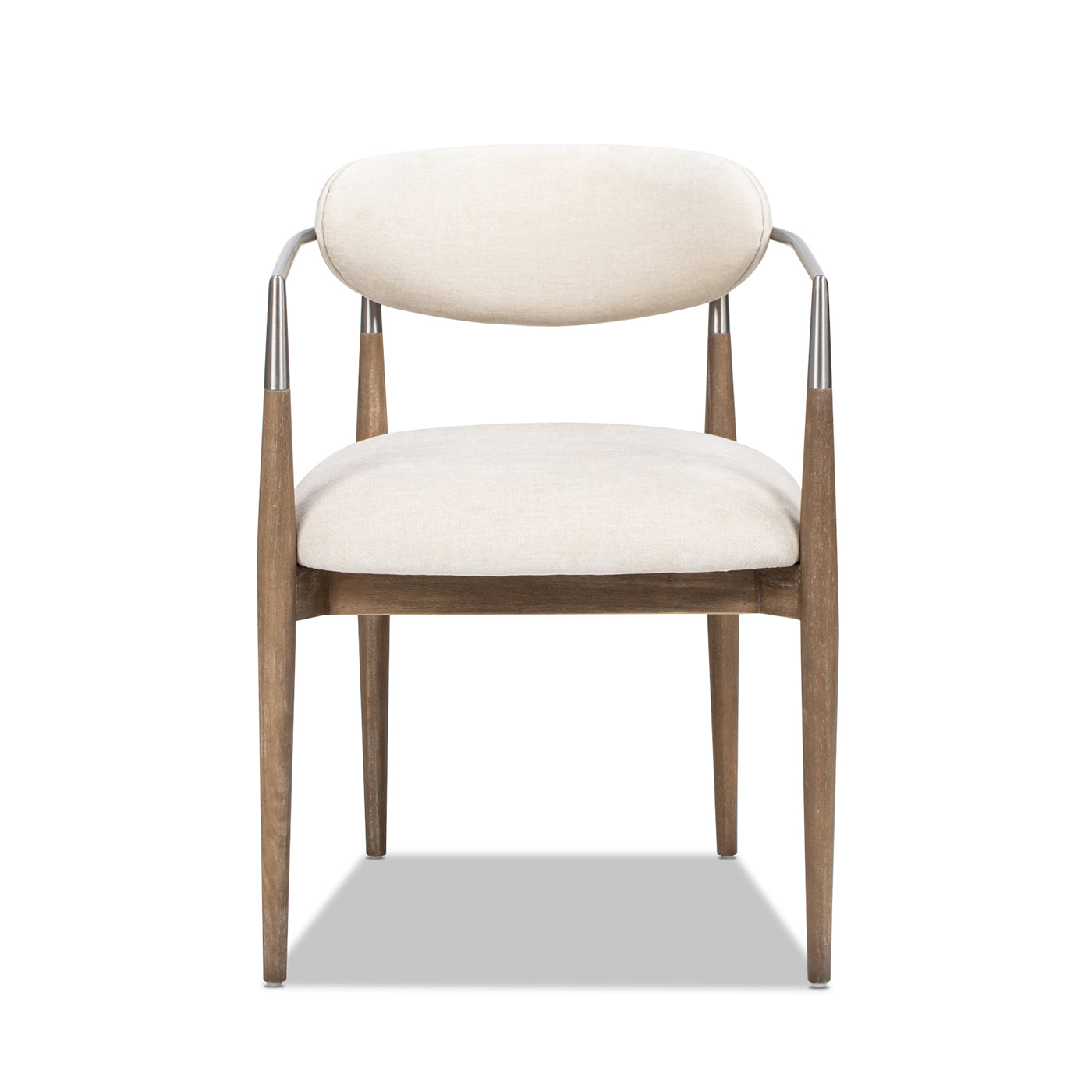 Artemis Mixed Material Upholstered Dining Arm Chair, Warm White Chenille