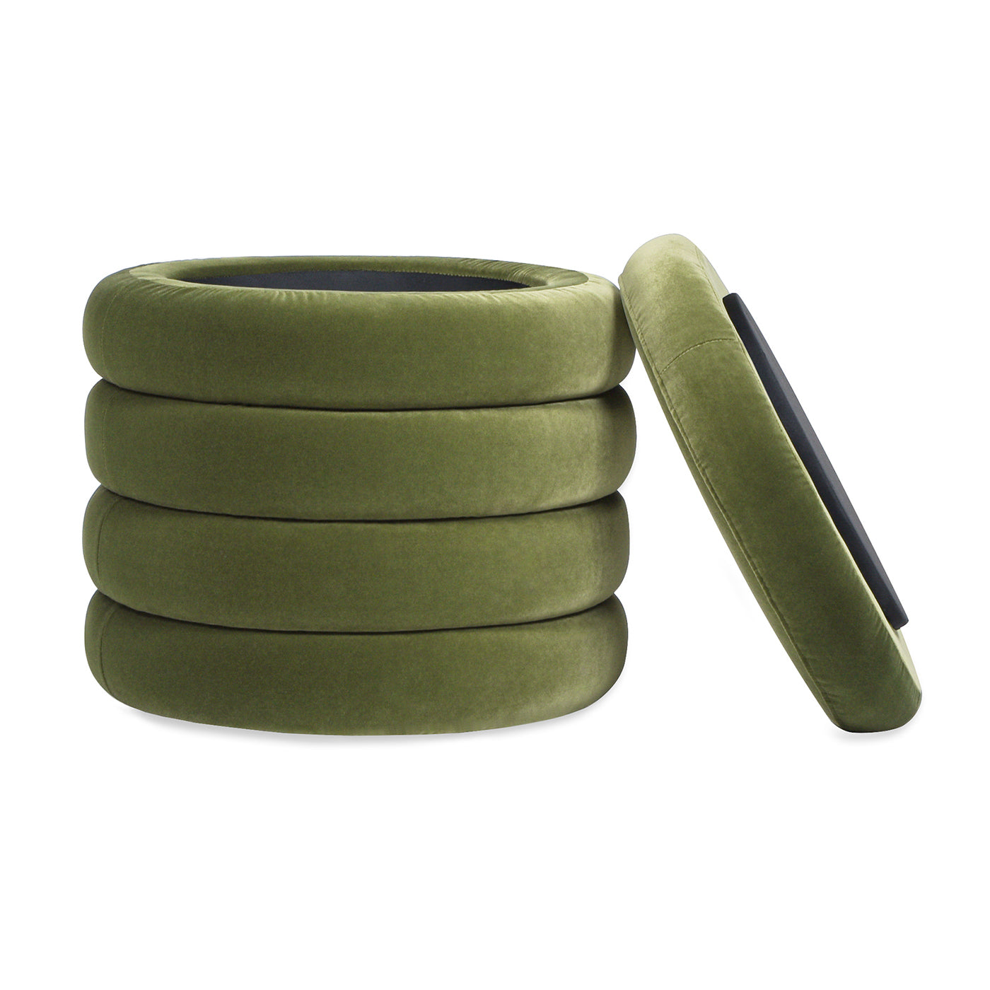 Fuji 19" Oversized Round Storage Ottoman, Olive Green Performance Velvet