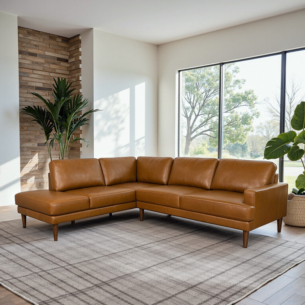 Corbin Left-Facing Tan Leather Sectional Sofa