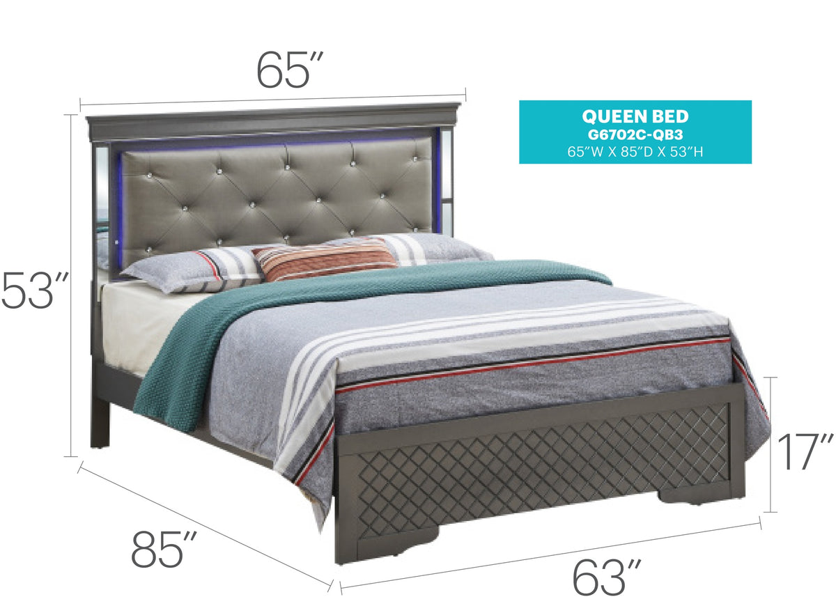 Verona G6702C-QB3 Queen Bed , Metalic Black