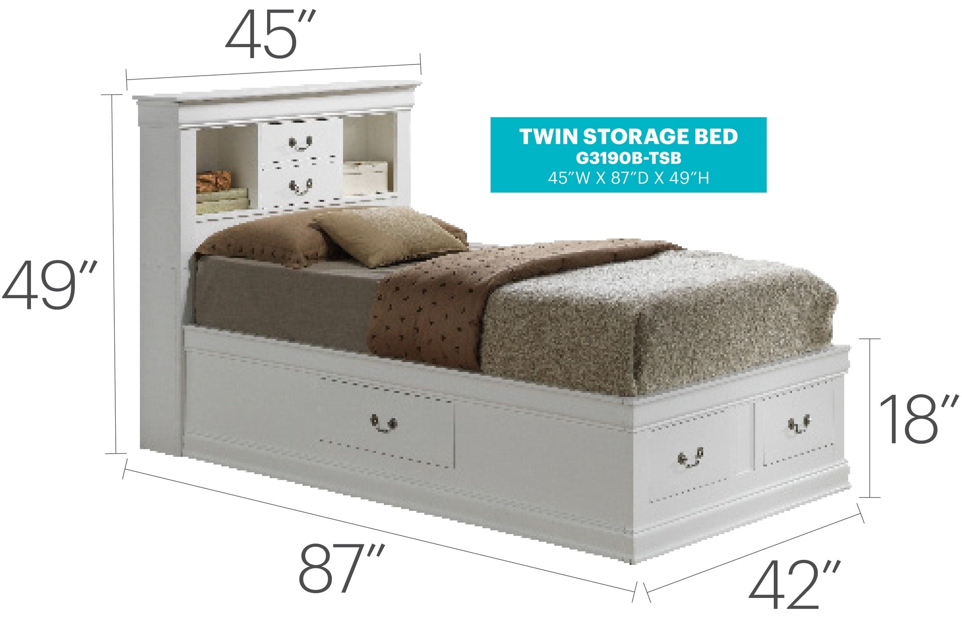 Elegant White Twin Storage Bed Design