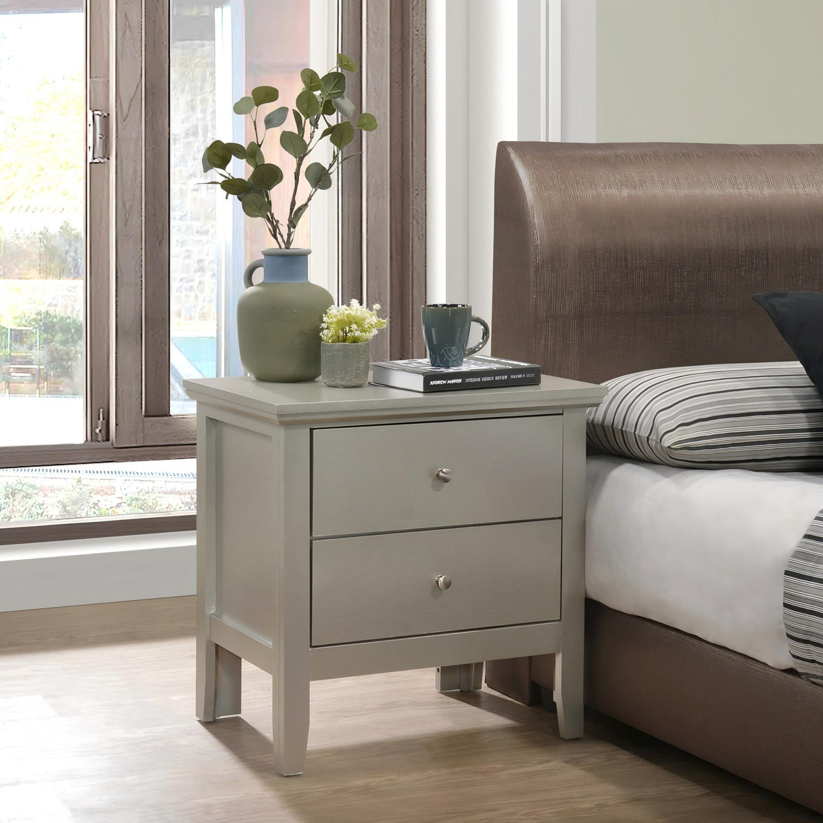 Elegant Silver Champagne Nightstand