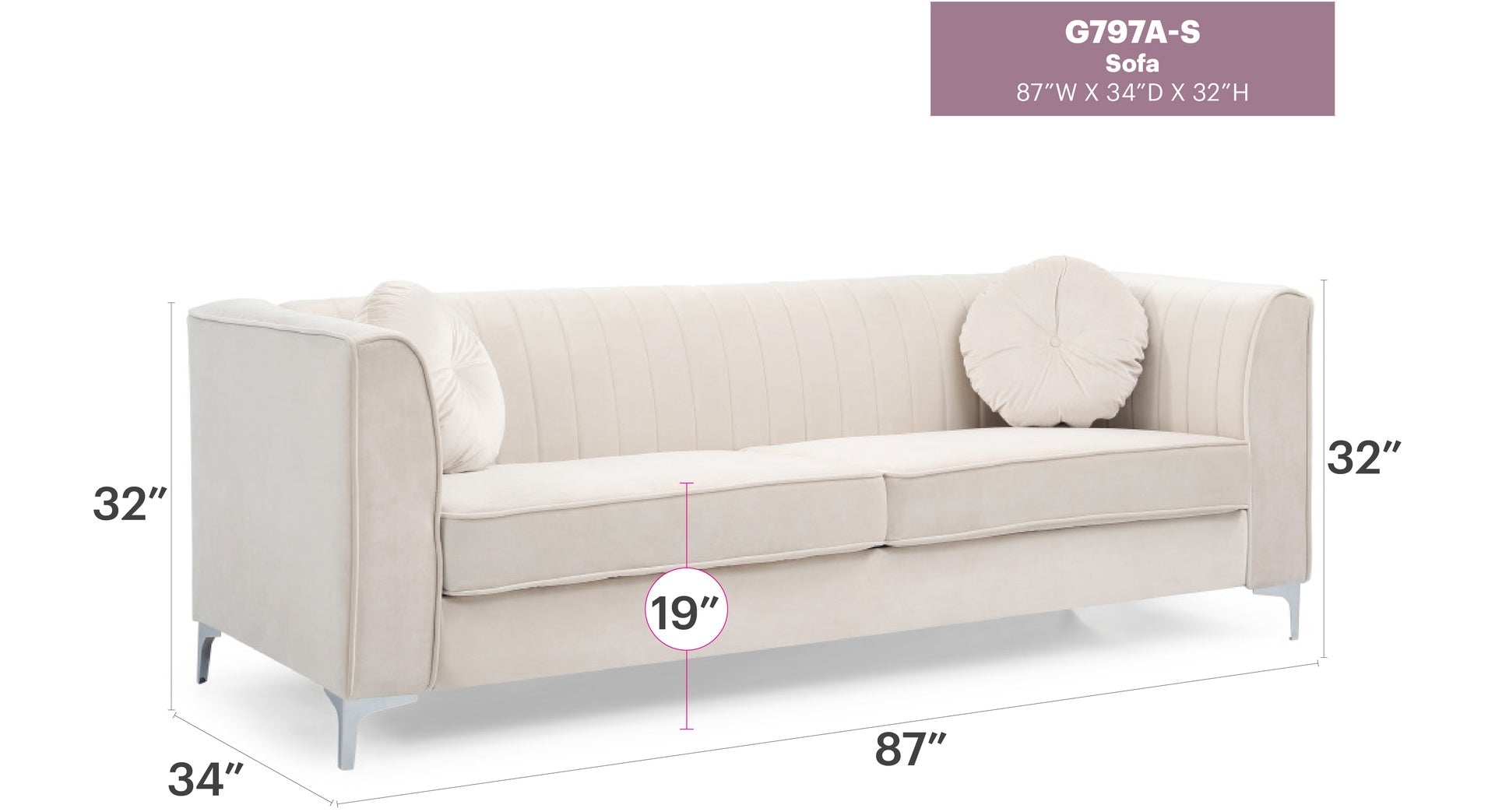 Delray G797A-S Sofa ( 2 Boxes ) , IVORY