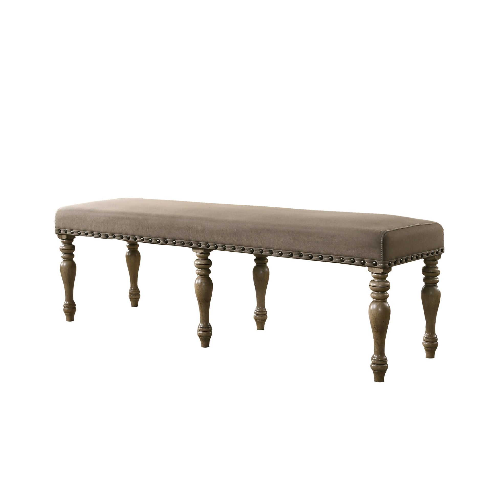 Birmingham Microfiber Upholstered Bench with Nail Head Trim in Driftwood Finish