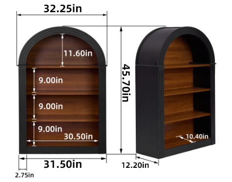 Bookcase, 4-Shelf Tall Bookshelf, 45.66" Wood Open Display Floor Arched Bookcase, Large Storage Organizer for Library, Bedroom, and Living Room (Black)
