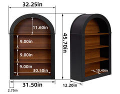 Bookcase, 4-Shelf Tall Bookshelf, 45.66" Wood Open Display Floor Arched Bookcase, Large Storage Organizer for Library, Bedroom, and Living Room (Black)