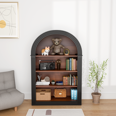 Bookcase, 4-Shelf Tall Bookshelf, 45.66" Wood Open Display Floor Arched Bookcase, Large Storage Organizer for Library, Bedroom, and Living Room (Black)