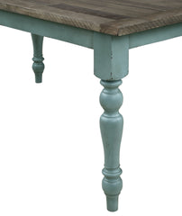 Prato Two-Tone Wood Upholstered Dining Bench, Antique Brown and Distressed Blue