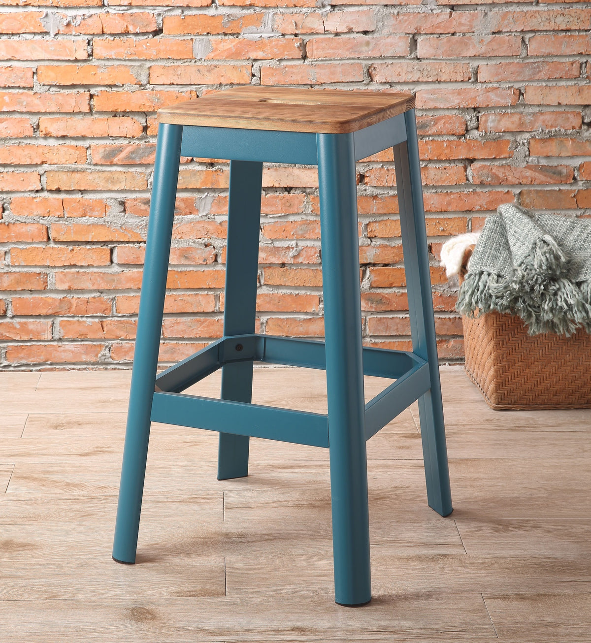 Jacotte Natural & Teal Finish Bar Stool