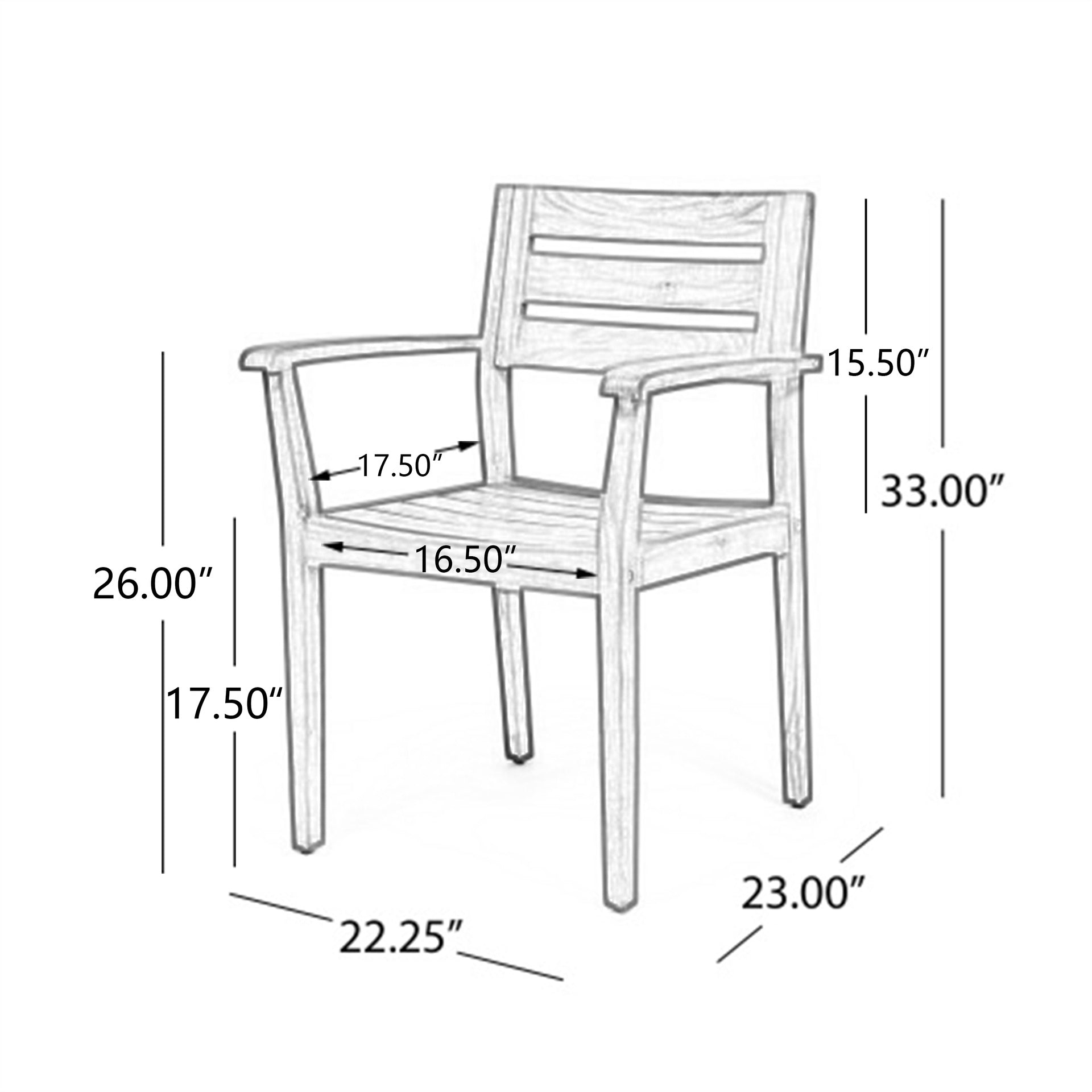 STAMFORD Dining Chairs Set of 2,Acacia Wood Patio Armchair,for Backyard, Poolside, Garden,Dark Brown