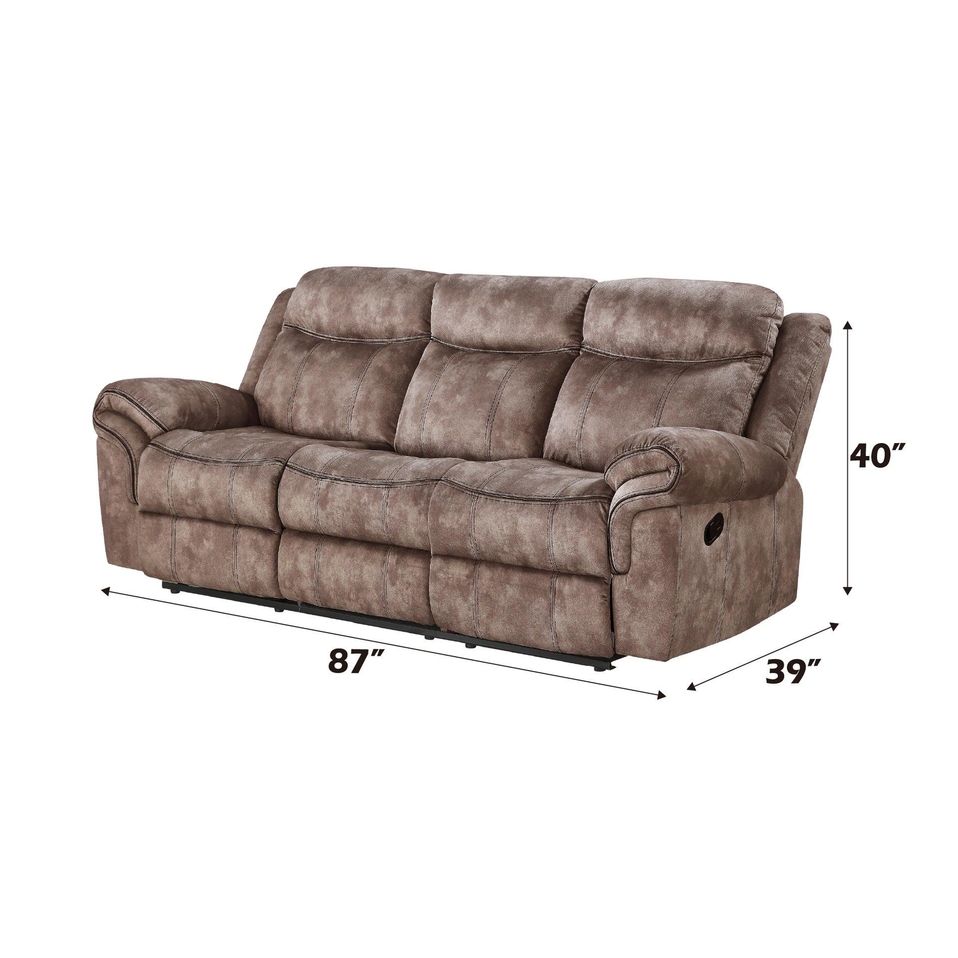 Zubaida Two Tone Chocolate Velvet Recliner Sofa w/USB Port & Drop Down Table