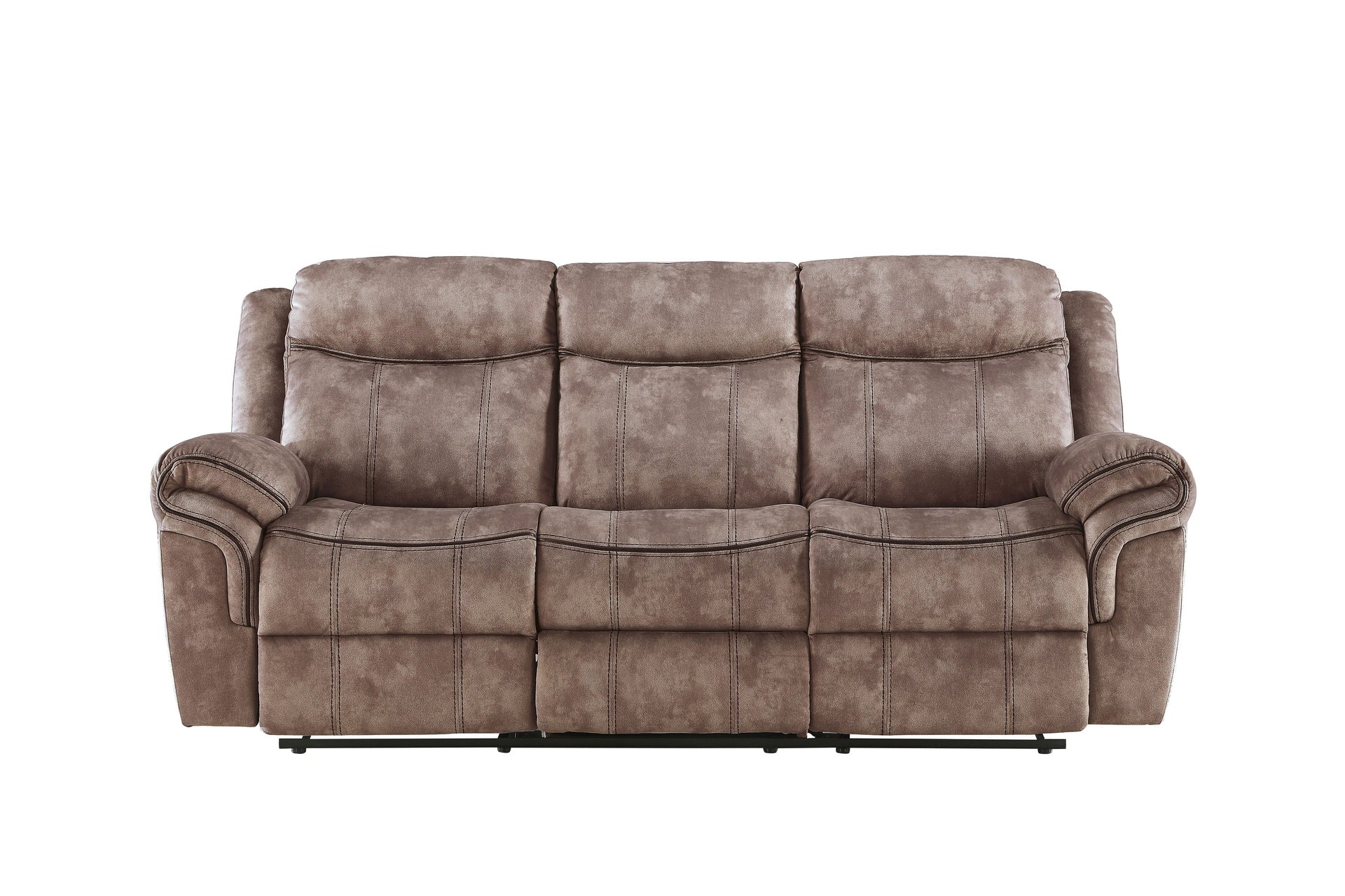 Zubaida Two Tone Chocolate Velvet Recliner Sofa w/USB Port & Drop Down Table