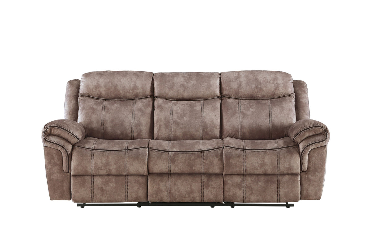 Zubaida Two Tone Chocolate Velvet Recliner Sofa w/USB Port & Drop Down Table