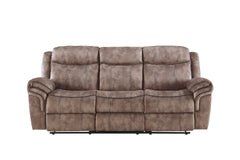 Zubaida Two Tone Chocolate Velvet Recliner Sofa w/USB Port & Drop Down Table