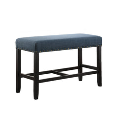Biony Fabric Counter Height Dining Bench with Nailhead Trim, Blue