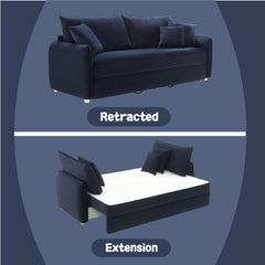 Irina Blue Velvet Sleeper Sectional Sofa w/ 3 Toss Pillows