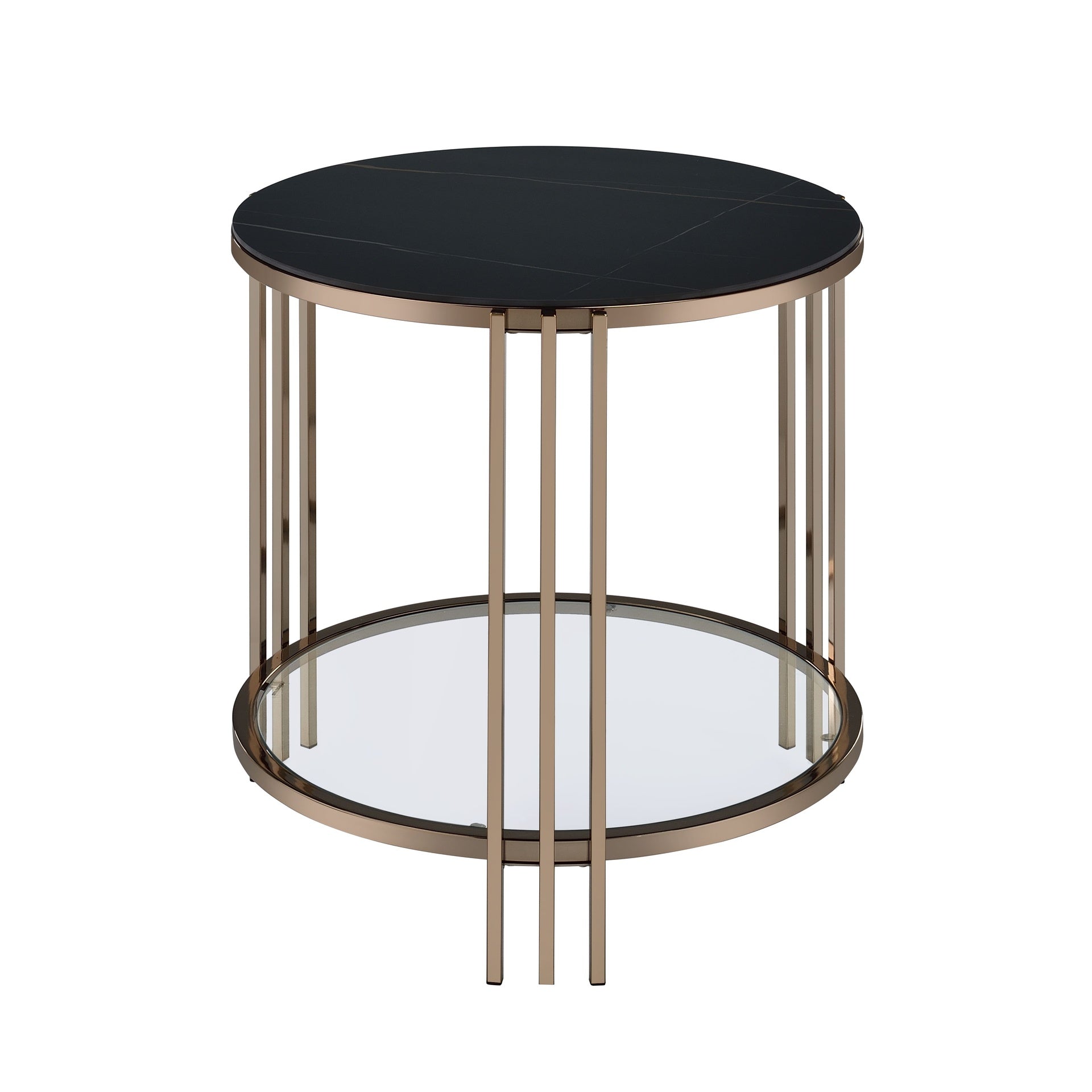 Abisha Sintered Stone Top & Champagne Finish End Table