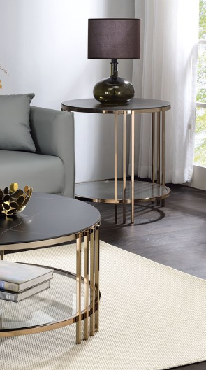 Abisha Sintered Stone Top & Champagne Finish End Table