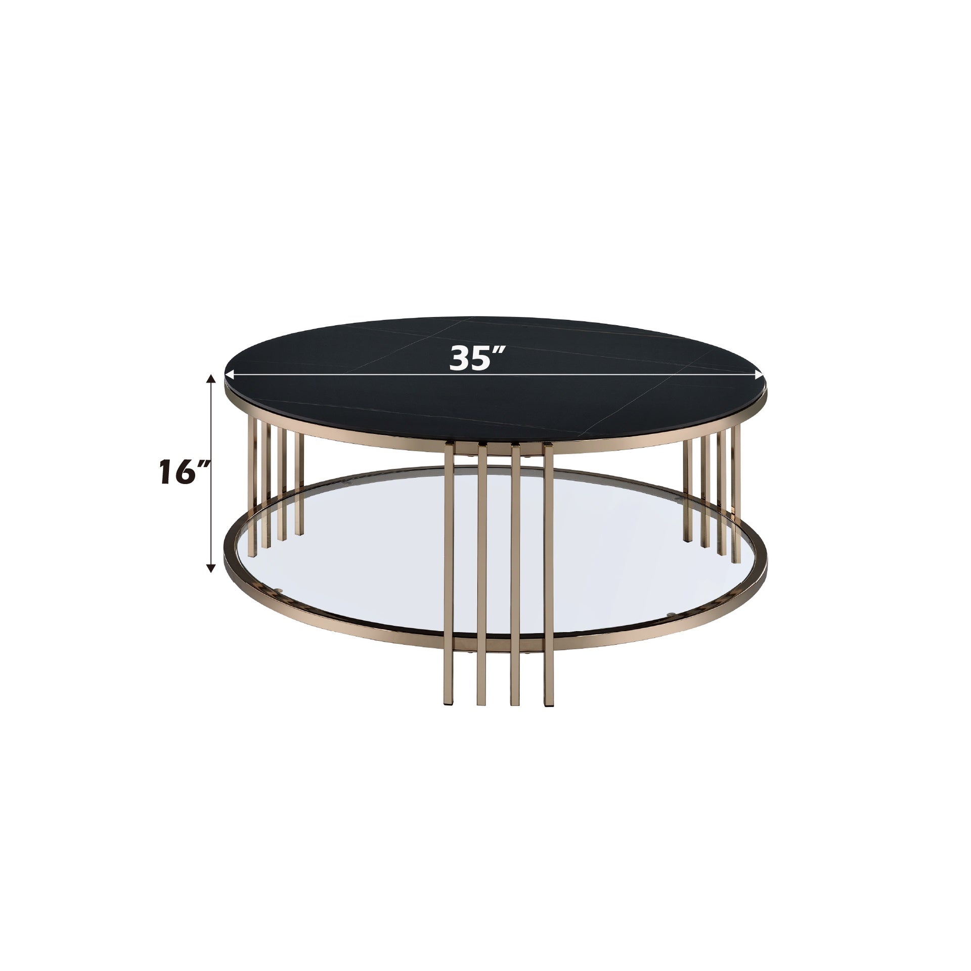 Abisha Sintered Stone Top & Champagne Finish Round Coffee Table