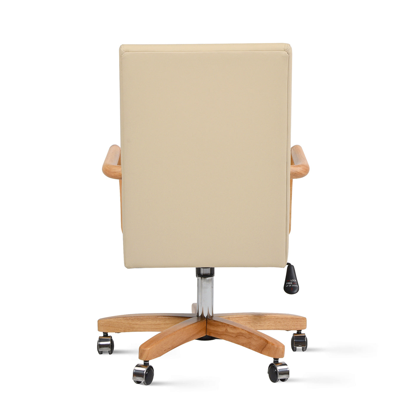 Dumont Modern Farmhouse High Back Executive Home Office Chair, Neutral Cream Beige Leather & Natural Wood