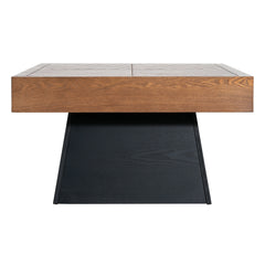 Modern Square Coffee Table for Living Room 31.5 Inch, Brown Wood Grain Top & Black Base, Mid-Century Farmhouse Style Center Accent Table