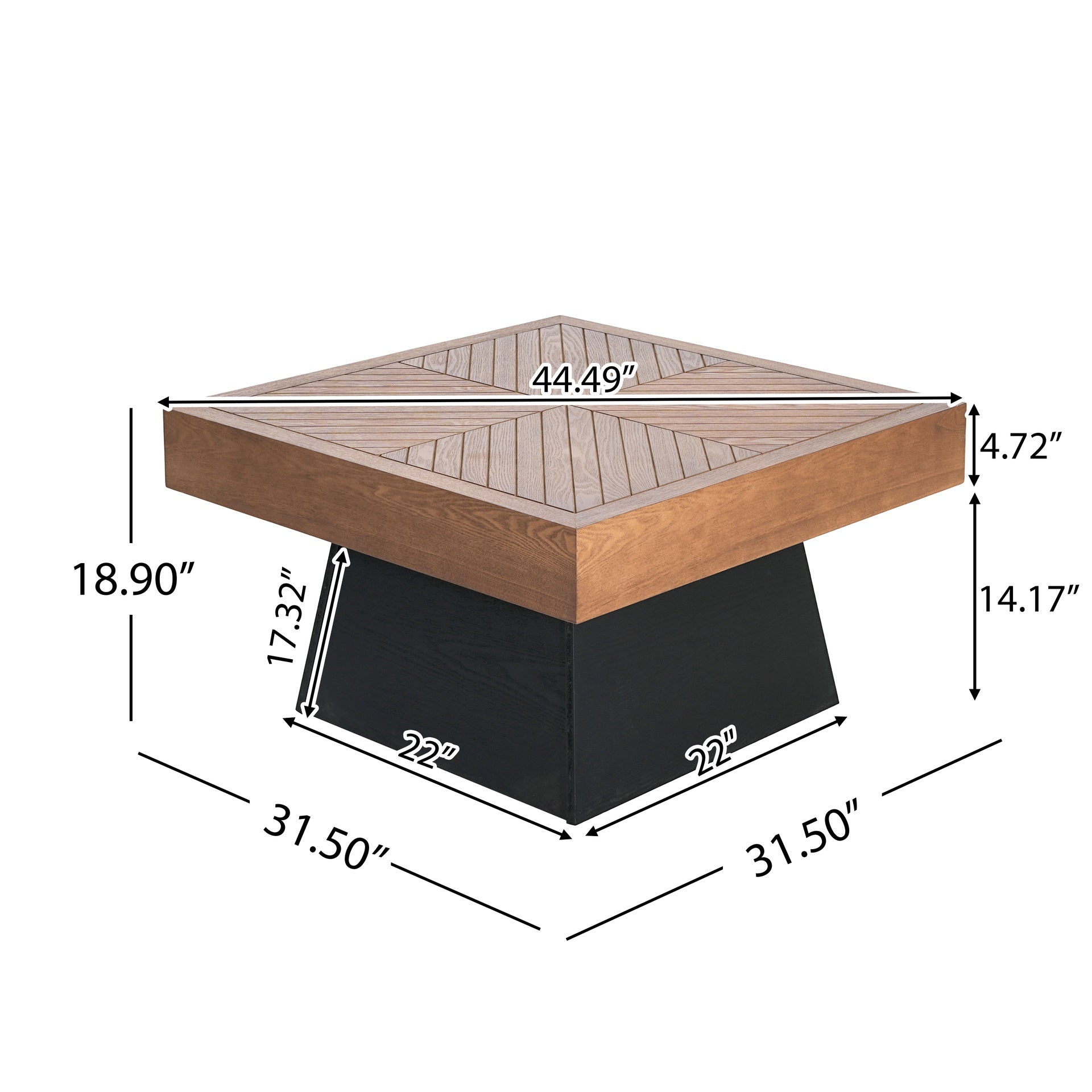 Modern Square Coffee Table for Living Room 31.5 Inch, Brown Wood Grain Top & Black Base, Mid-Century Farmhouse Style Center Accent Table