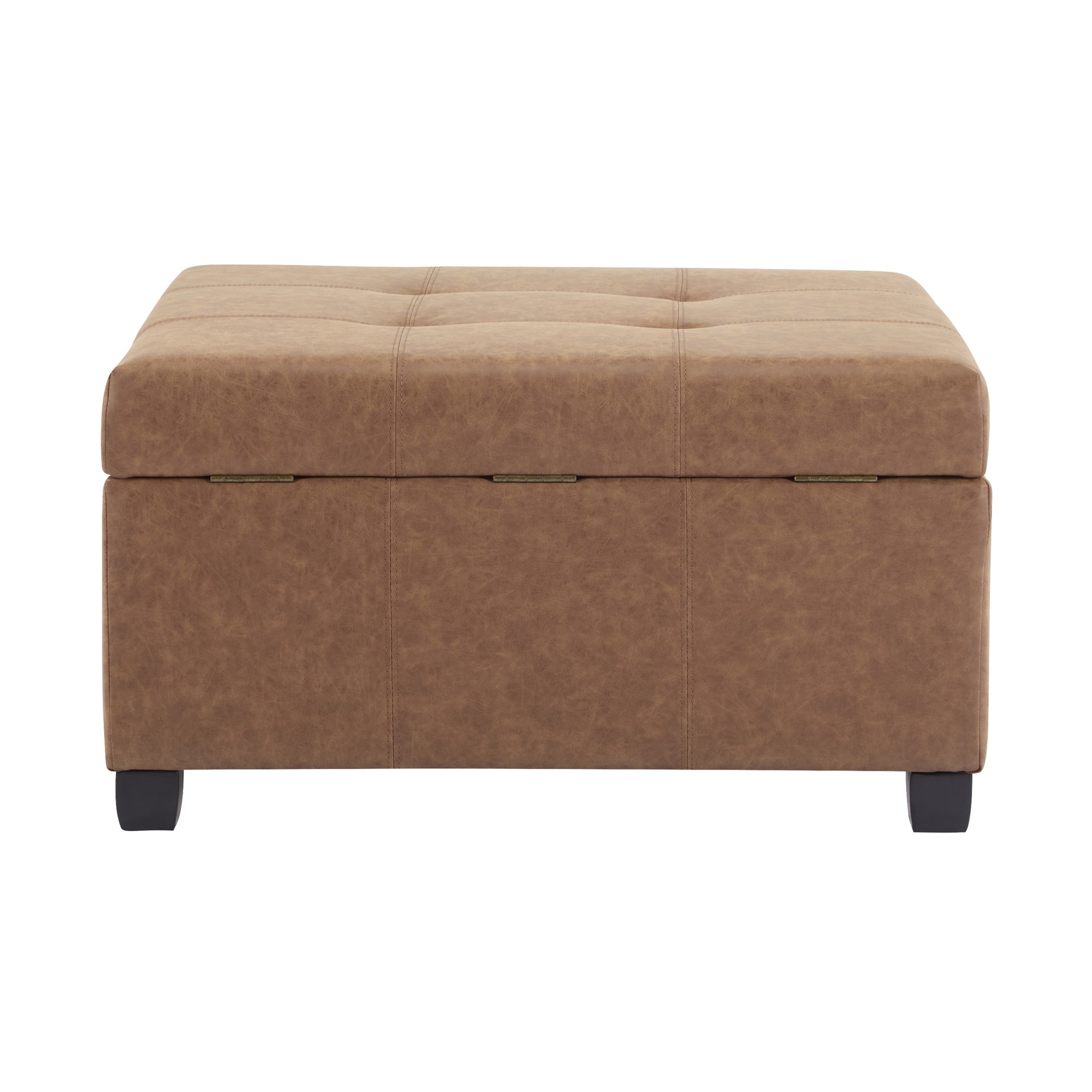 35" Square Brown Faux Leather Storage Ottoman - Lift-Top Footrest Stool for Living Room, Bedroom & Office - Upholstered Bench with Hidden Storage