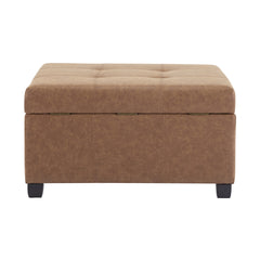 35" Square Brown Faux Leather Storage Ottoman - Lift-Top Footrest Stool for Living Room, Bedroom & Office - Upholstered Bench with Hidden Storage