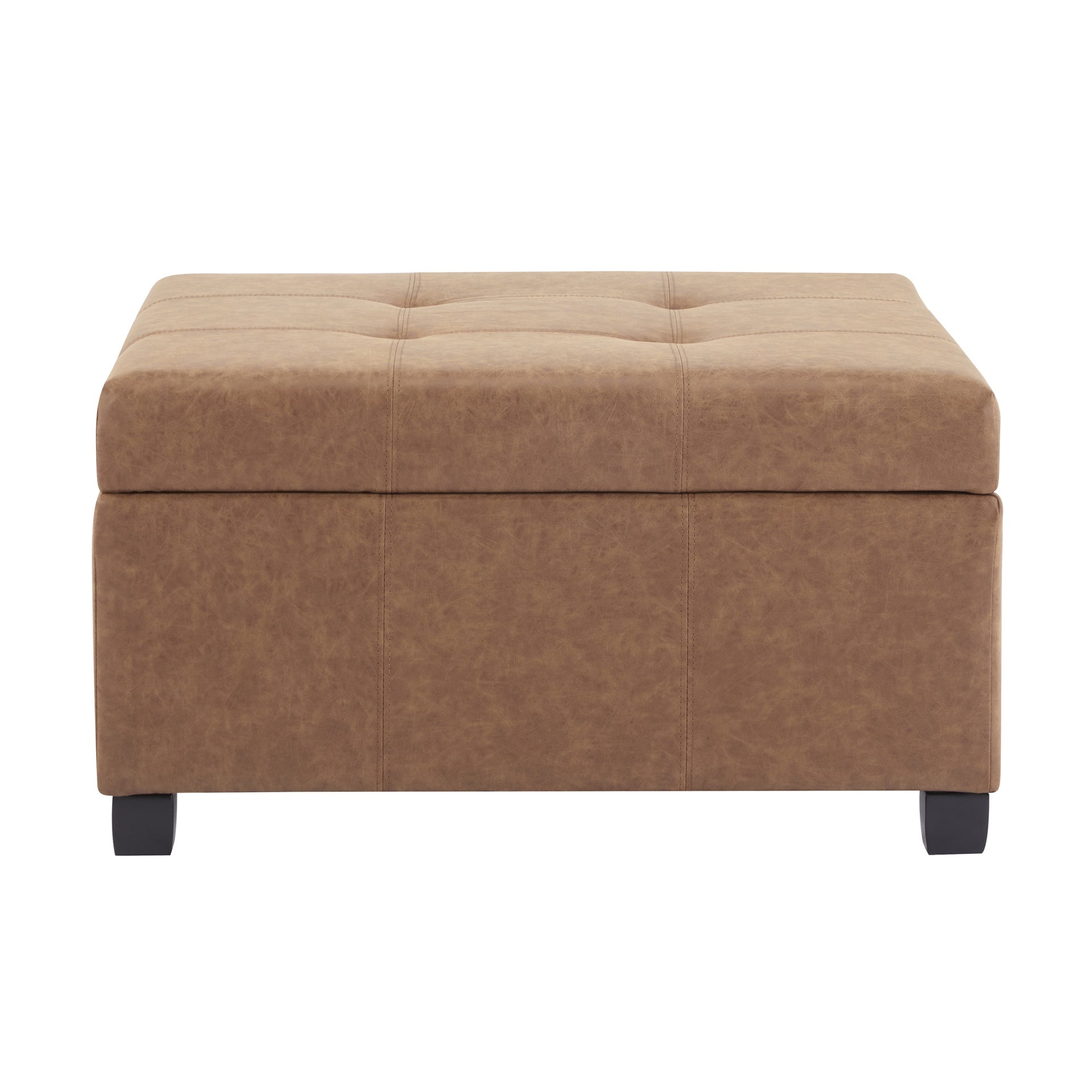 35" Square Brown Faux Leather Storage Ottoman - Lift-Top Footrest Stool for Living Room, Bedroom & Office - Upholstered Bench with Hidden Storage