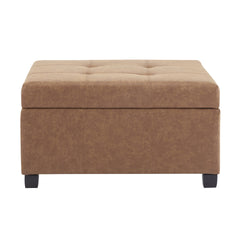 35" Square Brown Faux Leather Storage Ottoman - Lift-Top Footrest Stool for Living Room, Bedroom & Office - Upholstered Bench with Hidden Storage