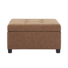35" Square Brown Faux Leather Storage Ottoman - Lift-Top Footrest Stool for Living Room, Bedroom & Office - Upholstered Bench with Hidden Storage
