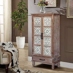 55.12'' Tall Tower Storage Cabinet - Rustic Wood Sideboard Pantry Cabinet - Versatile Buffet Cabinet with Storage for Home Decor and Organization chic cabinet with two doors and a drawer