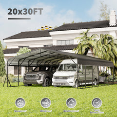 Carport Canopy 20'X30' Heavy Duty Car Port Galvanized Steel Roof, Reinforced Stable Triangle Frame for Snowy Windy Metal Carports Enhanced Base Car Tent for Car,RV,Pickup,Boat,Truck,Tractor