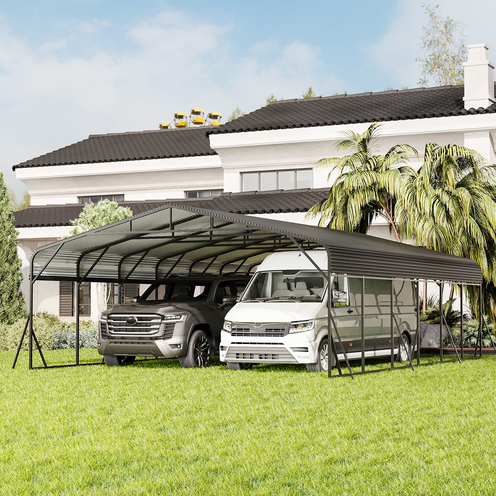 Carport Canopy 20'X30' Heavy Duty Car Port Galvanized Steel Roof, Reinforced Stable Triangle Frame for Snowy Windy Metal Carports Enhanced Base Car Tent for Car,RV,Pickup,Boat,Truck,Tractor