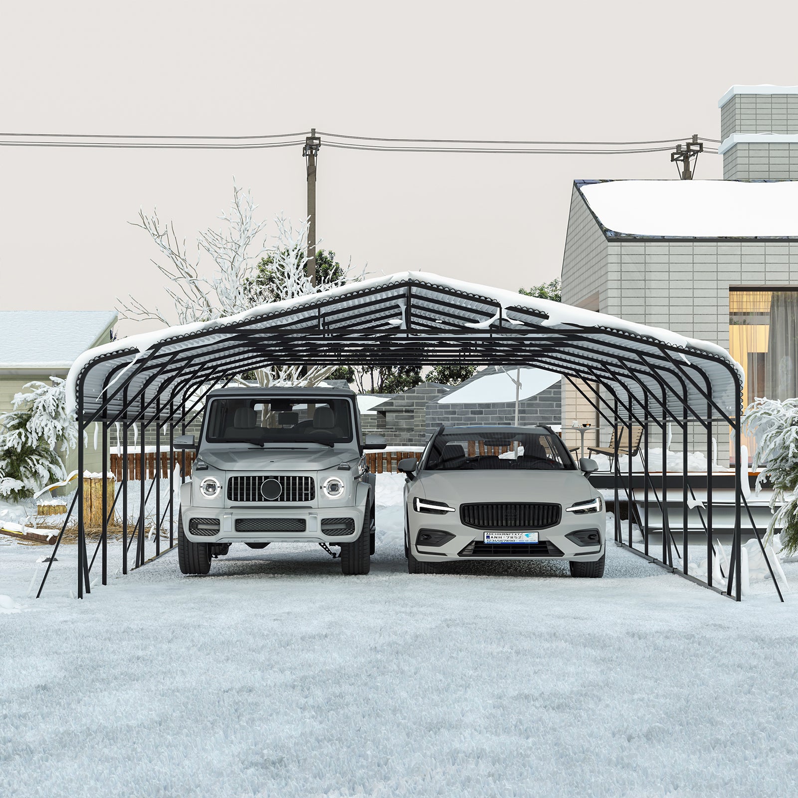 Carport Canopy 20'X30' Heavy Duty Car Port Galvanized Steel Roof, Reinforced Stable Triangle Frame for Snowy Windy Metal Carports Enhanced Base Car Tent for Car,RV,Pickup,Boat,Truck,Tractor