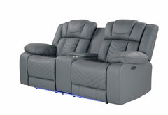 RAIZE GREY 10 POWER CONSOLE RECLINING LOVESEAT WITH LED
