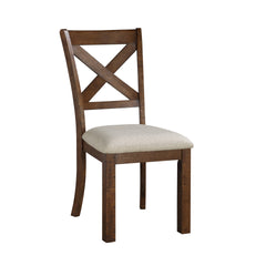 Brown Finish Dining Side Chairs Set of 2pc Beige Upholstered Seat Wooden X-Back Transitional Kitchen Dining Room Furniture 1pc