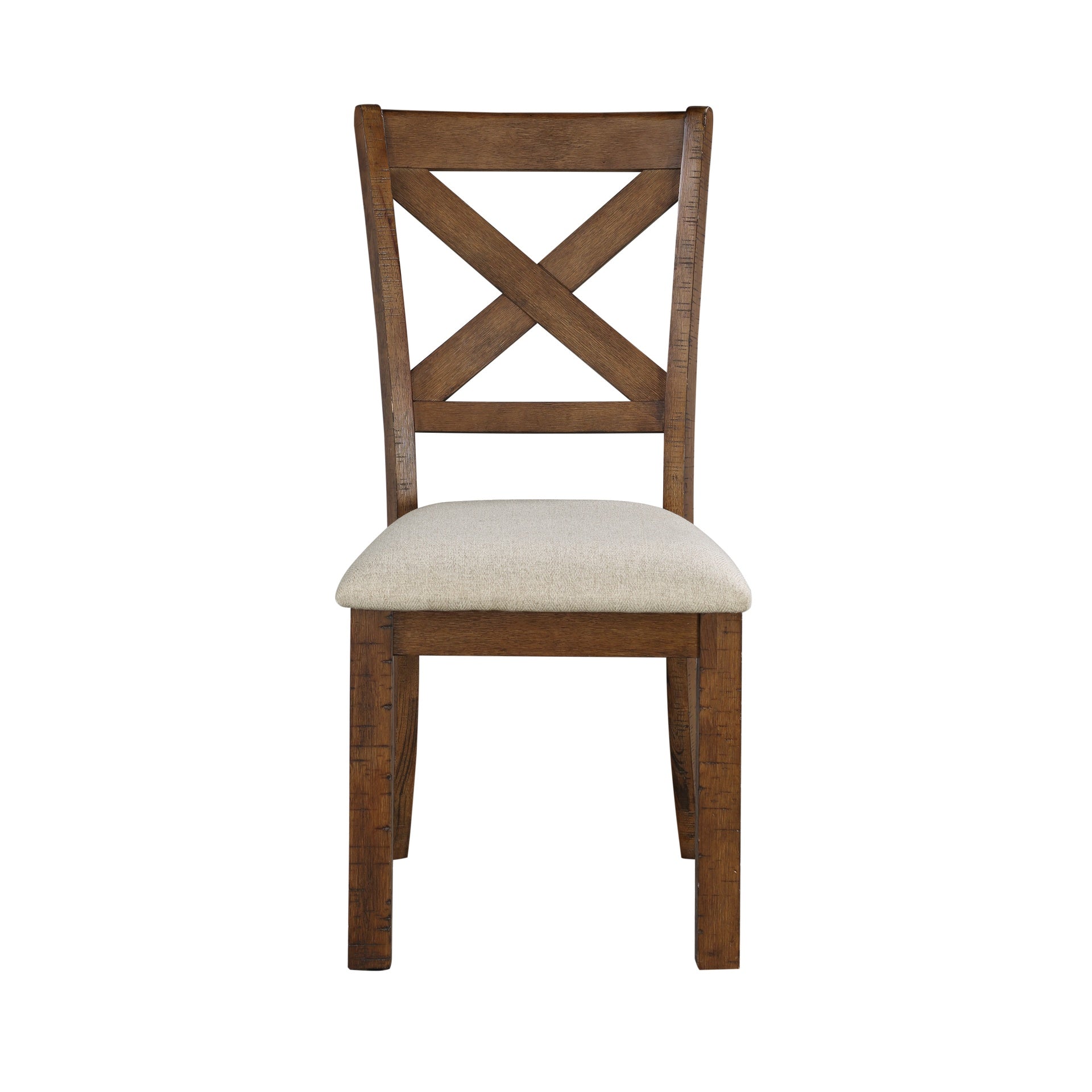 Brown Finish Dining Side Chairs Set of 2pc Beige Upholstered Seat Wooden X-Back Transitional Kitchen Dining Room Furniture 1pc